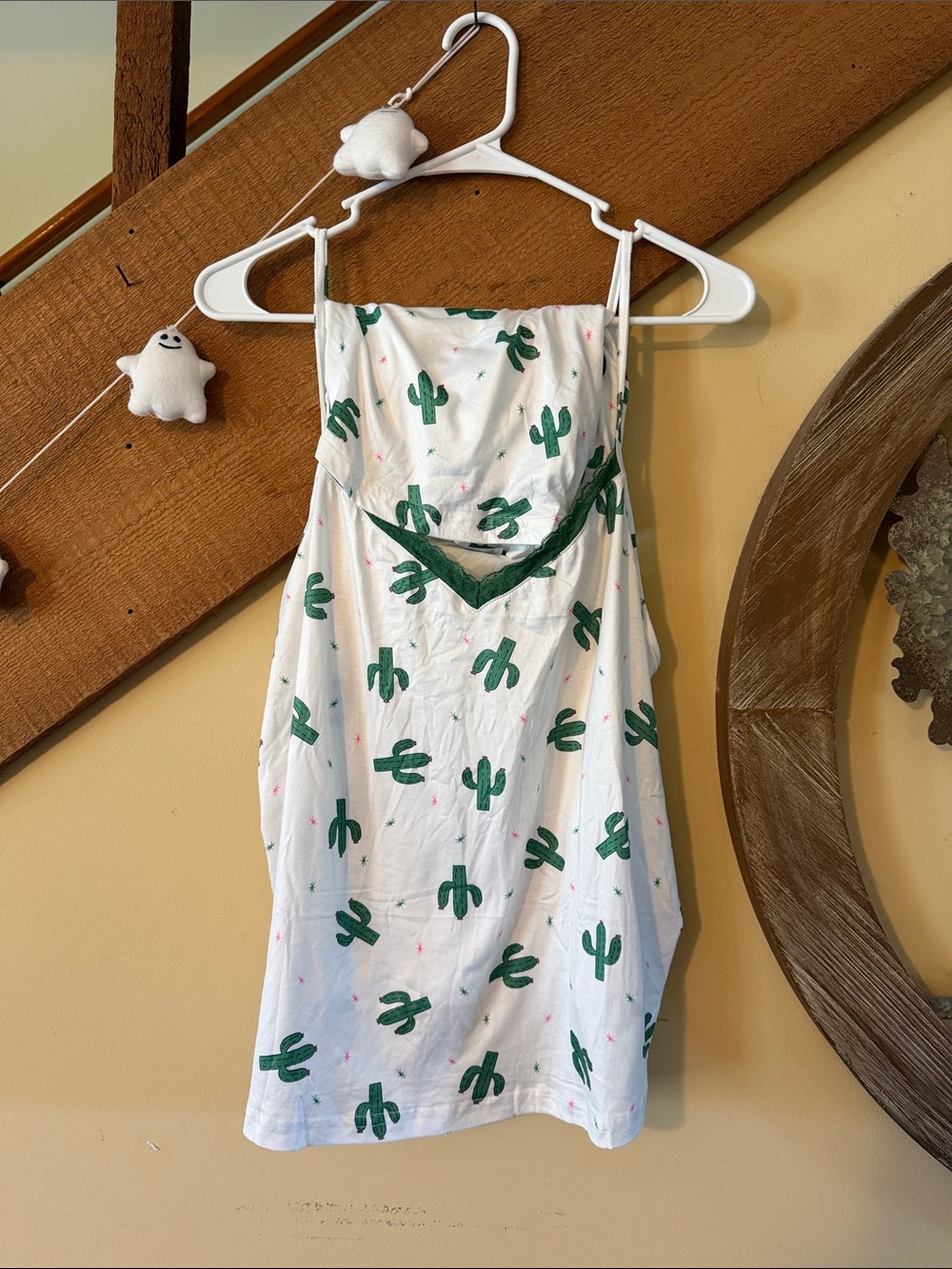 White Cactus-Print Sleep Set with Green Trim